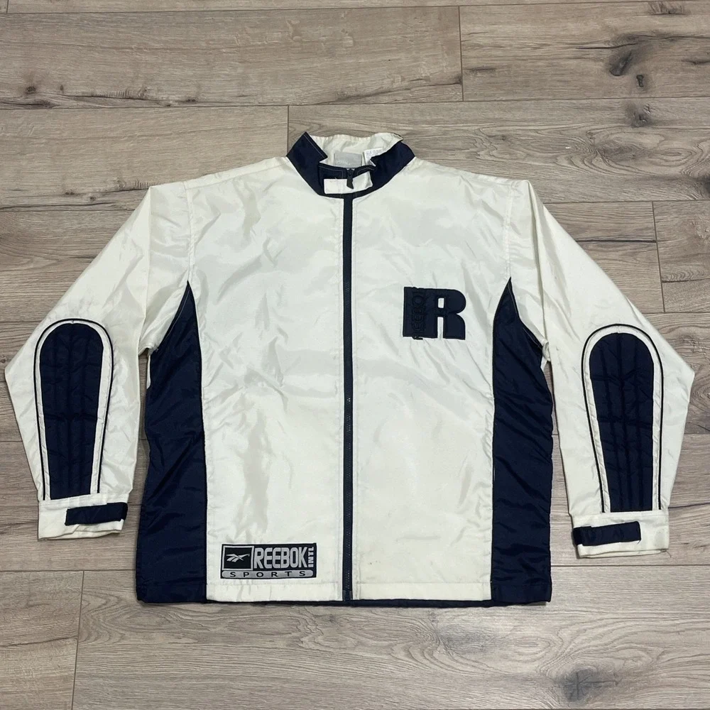 Vintage Reebok Men's Large Long Sleeve White Jacket Medium Logo Spellout
